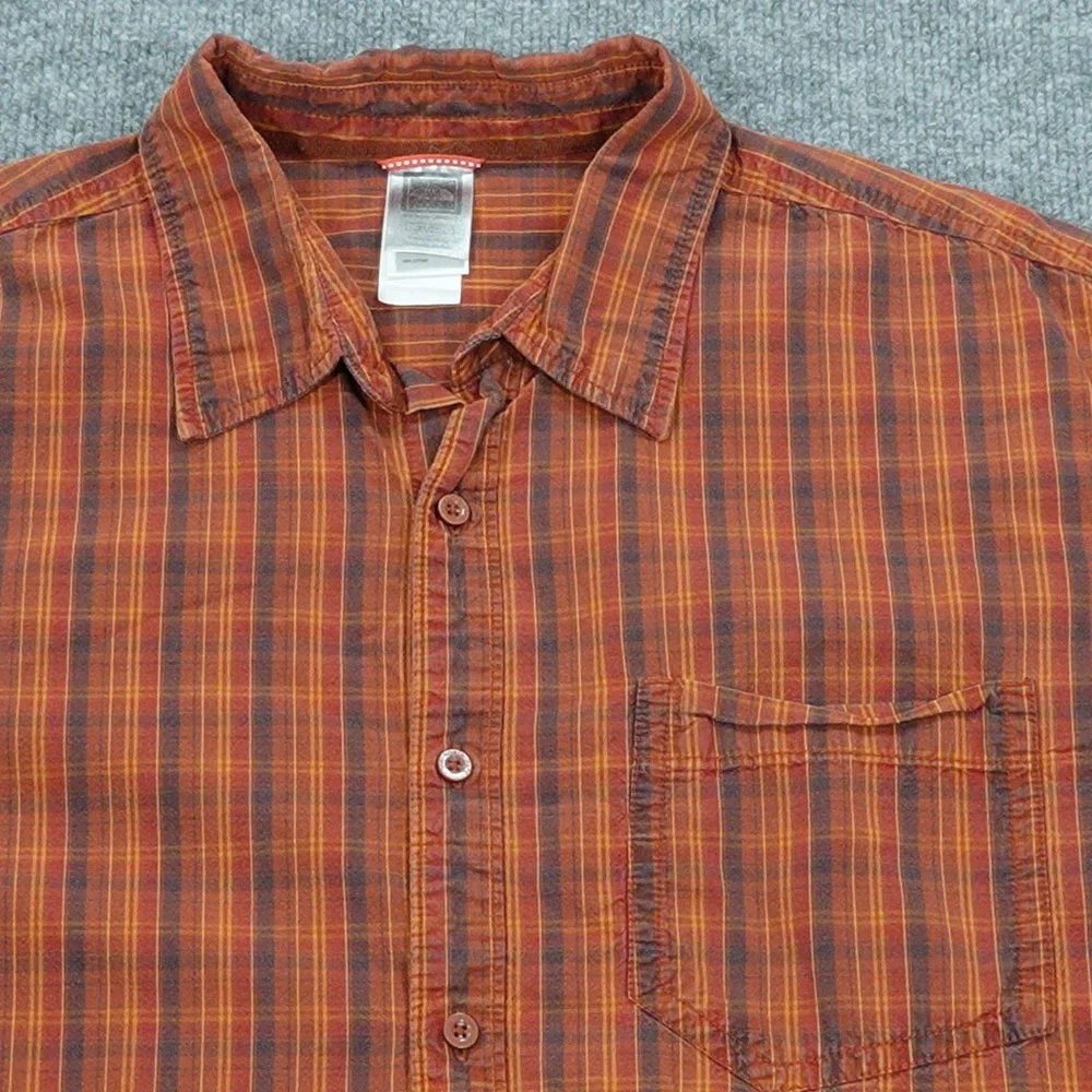 The North Face Shirt Mens XL Orange Plaid Long Sleeve Button Front Cotton Pocket